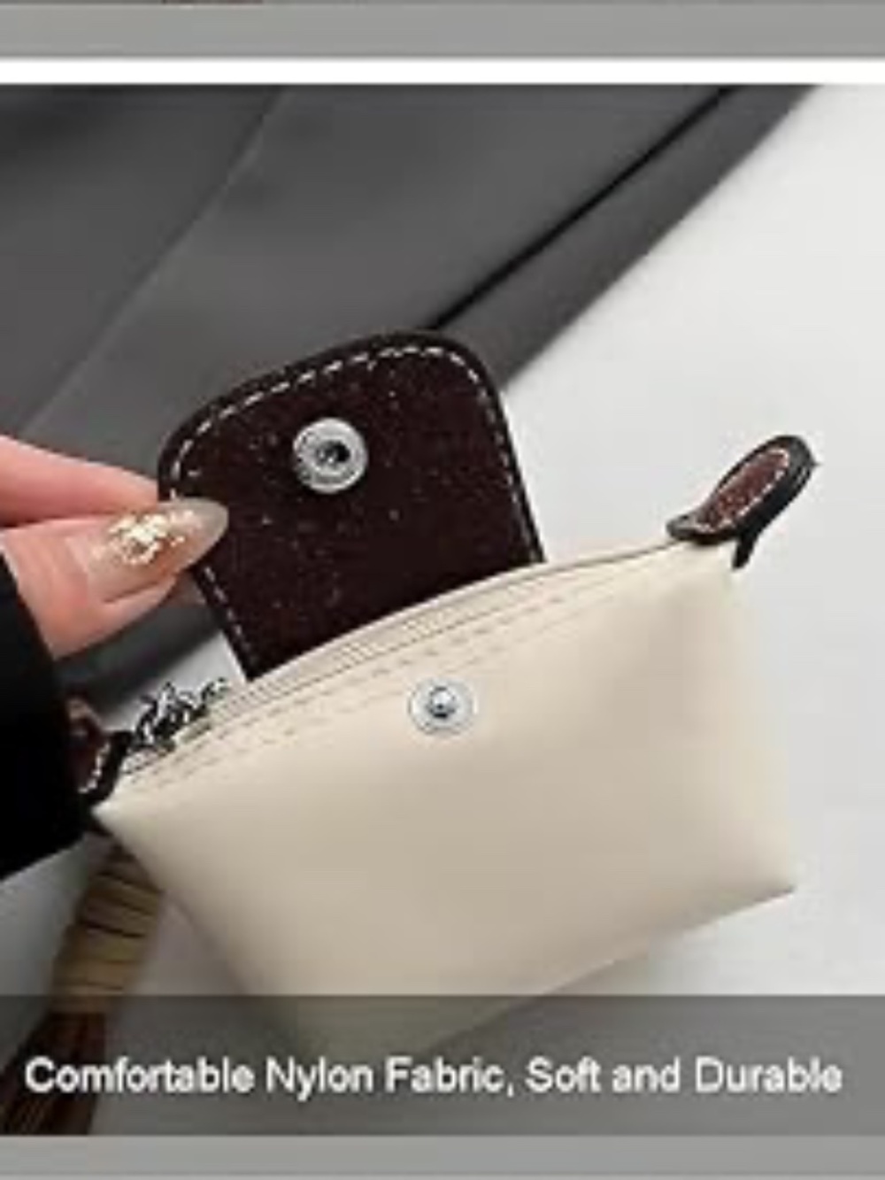 Mini Nylon Dumpling Bag Dark Blue Detachable Nylon Wrist Strap Mini Wristlet - Picture 13 of 14